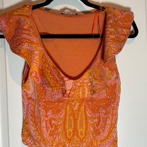 Zara 2 Piece Set: Crop Deep V Jacquard Ruffle Top with Pants